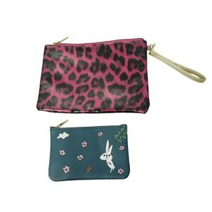 Wristlet Pink Leopard &‎ Jam Jam Bunny Floral Small Pouch/Bag